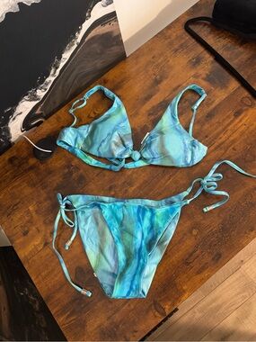 BECCA Blue Green Marble Tie-Side Bikini